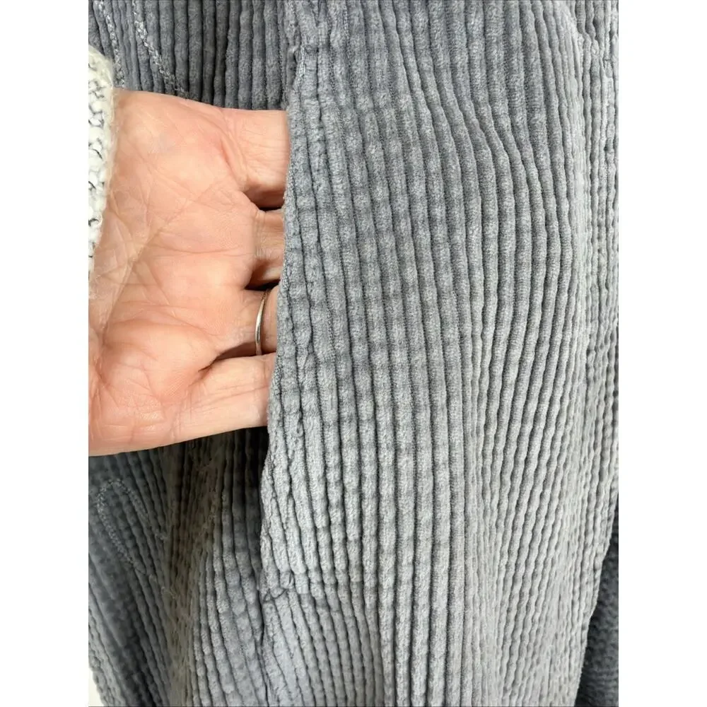 NWT XCVI Gray Corduroy Seam Detail Long Sleeve Button Long Duster #1197 Size XL